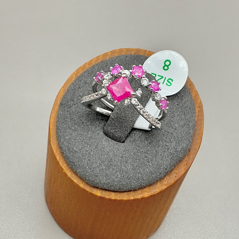 Bomb Party Feeling a Spark Ring Set Women Pink Lab Created Rose Ice Crystal 8